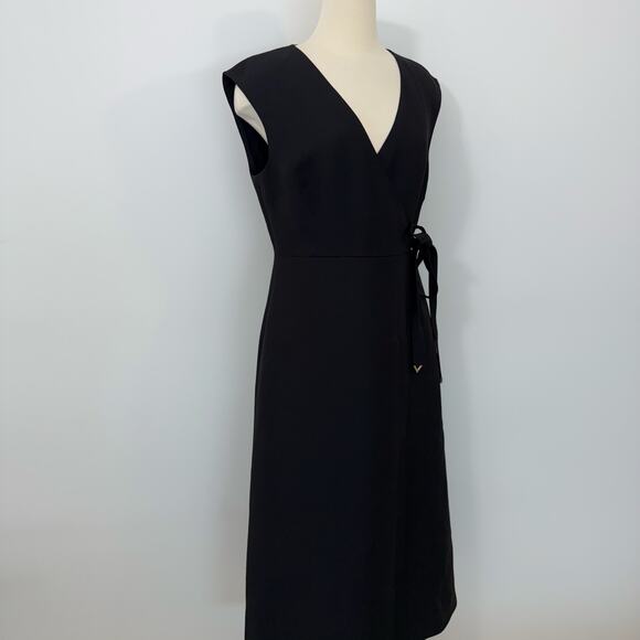Valentino Wrap Effect Midi Dress Wool and Silk Black 46 (US 10) NWT - Picture 7 of 16